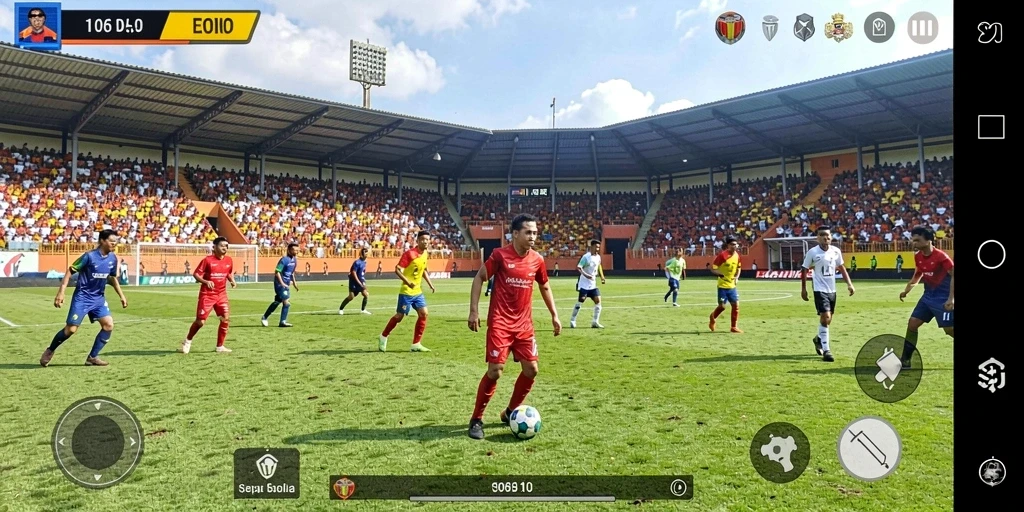Gameplay sepak bola D06 dengan grafik memukau dan kontrol yang responsif.