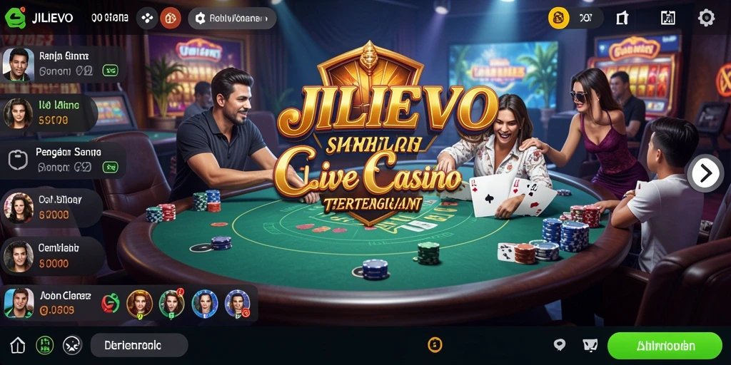 Tampilan gameplay JILIEVO dengan dealer langsung yang profesional di Live Casino.