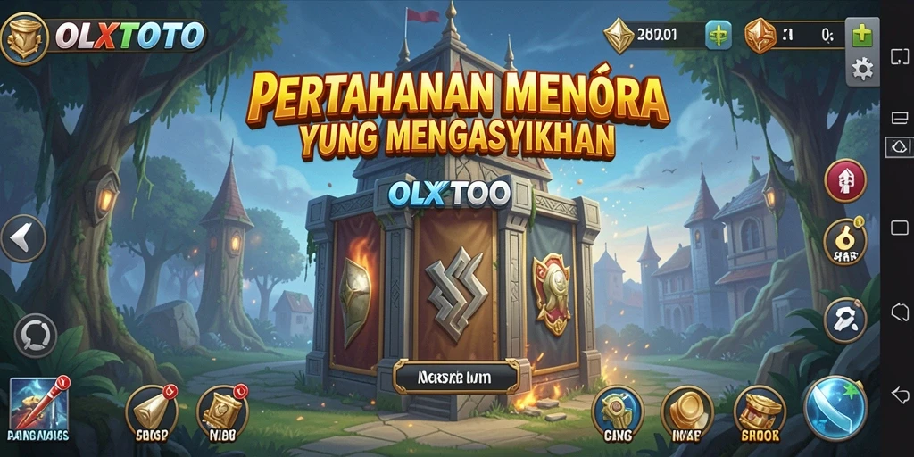 Screenshot OLXTOTO menunjukkan pertahanan menara yang strategis dalam aksi.