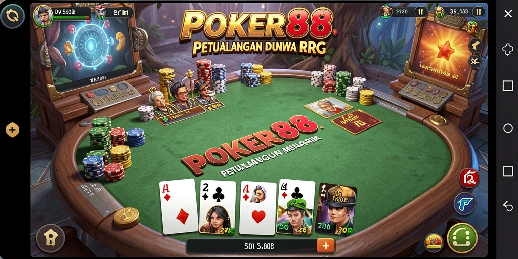 Tampilan utama gameplay POKER88 dengan aksi seru dan karakter unik.