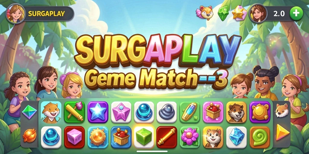 Gameplay seru SURGAPLAY dalam genre Match-3 yang penuh warna.